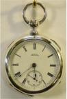 Zilveren zakhorloge met sleutelopwinding. Maker: American Watch Co. Waltham, Mass. Circa 1882. Prijs: €.595,- 