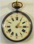 Gunmetal dresswatch zakhorloge. Maker: Tavannes Watch Co. Circa 1930. Wijzerplaat met 24-uursaanduiding. Prachtig geblauwde kast! Prijs: �.375,-